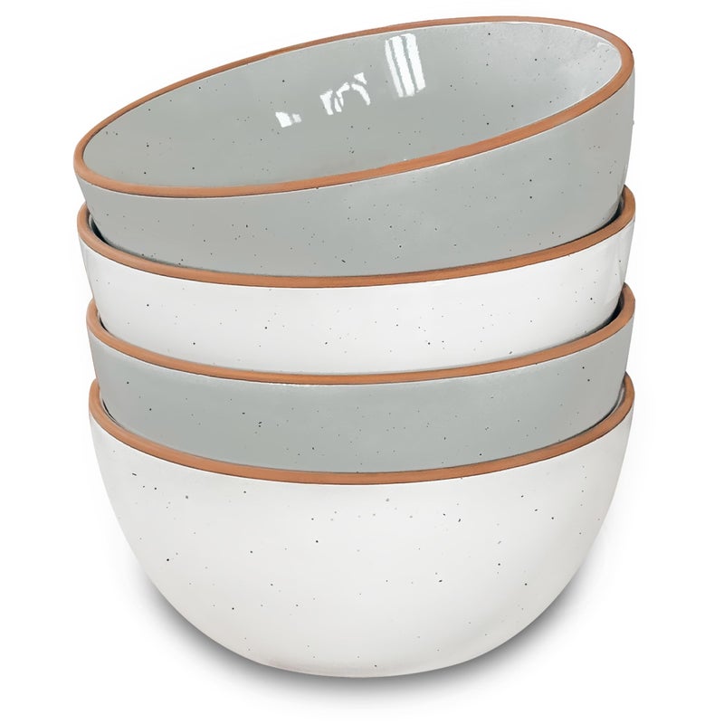 Mora Ceramic Bowls For Kitchen, 28oz - Bowl Set of 4 - For Cereal, Salad, Pasta, Soup, Dessert, Serving etc - Dishwasher, Microwave, and Oven Safe - For Breakfast, Lunch and Dinner - Vanilla & Grey - Image 1